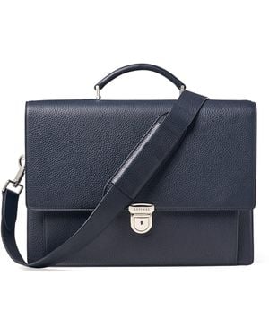 Aspinal of London Leather City Laptop Briefcase - Blue
