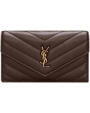 Saint Laurent Cassandre Fragments Flap Card Holder - Brown
