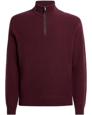 Canali Virgin Wool-Cashmere Quarter-Zip Jumper - Red