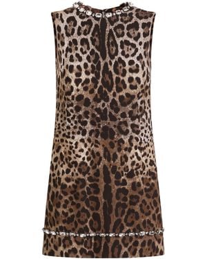 Dolce & Gabbana Embellished Leopard Print Mini Dress - Brown
