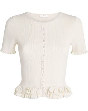 Sandro Knit Ruffled Slim Cardigan - White