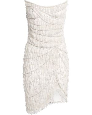 Pamella Roland Beaded Strapless Mini Dress - White