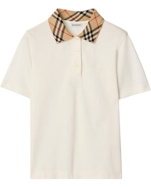 Burberry Cotton Check-Collar Polo Shirt - White