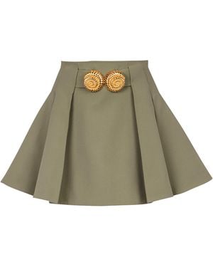 Balmain Virgin Wool Pleated Skirt - Green