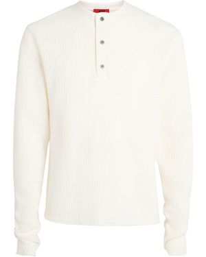 424 Waffle-Knit Long-Sleeve Henley Top - White