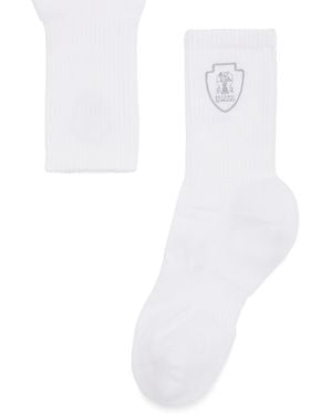 Brunello Cucinelli Techno Cotton Logo Socks - White