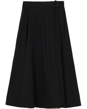 Burberry Wool Belted Midi Skirt - Black