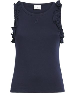 Claudie Pierlot Cotton Ruffle-Detail Tank Top - Blue
