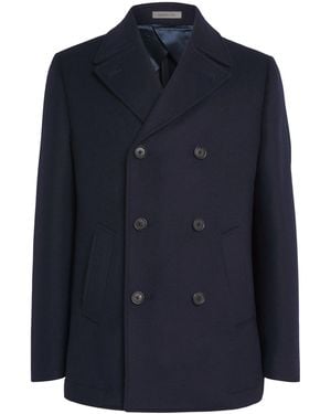 Corneliani Wool-Silk-Cashmere Pea Coat - Blue