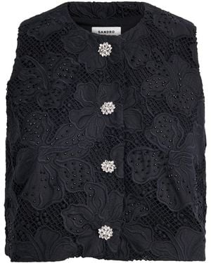 Sandro Embroidered Guipure Top - Black