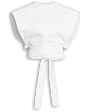 Alaïa Denim Belted Crop Top - White