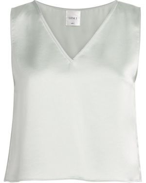 Leset Satin V-Neck Barb Top - Grey