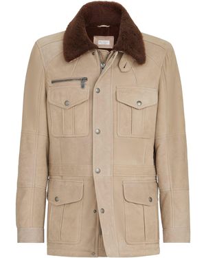 Brunello Cucinelli Waxed Shearling Safari Jacket - Brown