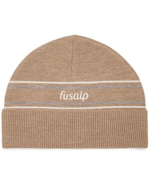 Fusalp Wool Stripe Logo Beanie - Natural