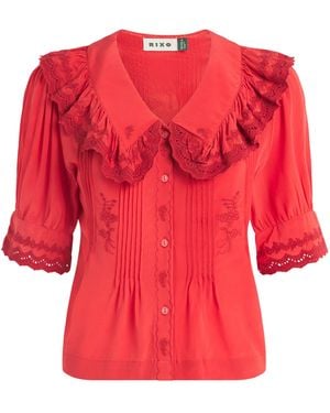 RIXO London Silk Embroidered Quince Blouse