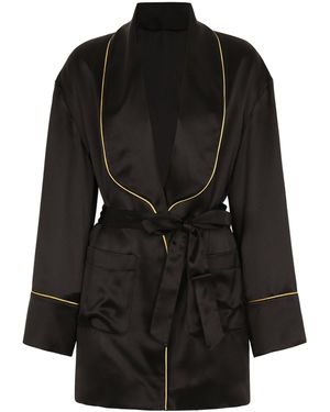 Dolce & Gabbana Silk Belted Robe - Black
