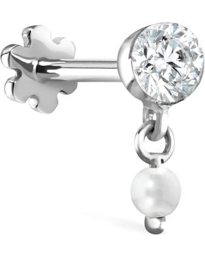 Maria Tash Invisible Set Diamond And Pearl Dangle Threaded Stud Earring - White