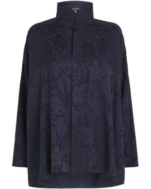 Eskandar Silk Double-Stand Collar Shirt - Blue