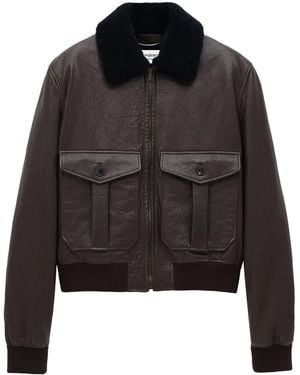 Saint Laurent Shearling-Collar Leather Jacket - Black