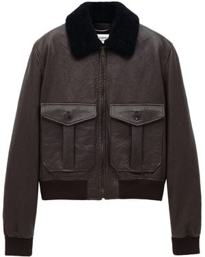 Saint Laurent Shearling-Collar Leather Jacket - Black