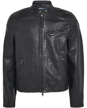 Polo Ralph Lauren Calf Leather Solid Racing Jacket - Black