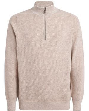 N.Peal Cashmere Cashmere Quarter-Zip Temple Jumper - Natural