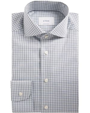 Eton Cotton Twill Melange Check Shirt - Grey