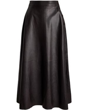 Ralph Lauren Leather Vickie Midi Skirt - Black