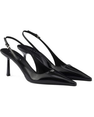Prada Brushed Leather Slingback Pumps 75 - Black