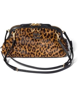 Miu Miu Calf Hair Leopard Clutch Bag - Natural