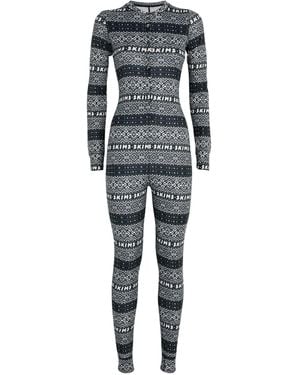 Skims Plush Pointelle Henley Onesie - Gray