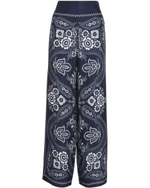 Maje Satin Floral Wide-Leg Pants - Blue