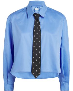 Sandro Cotton Cropped Shirt And Tie - Blue
