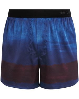 Tom Ford Stretch-Silk Printed Boxer Shorts - Blue
