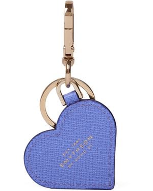 Smythson Calfskin Panama Heart Keyring - Blue