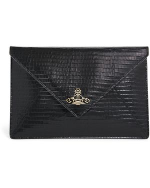 Vivienne Westwood Croc-Embossed Leather Envelope Clutch Bag - Black