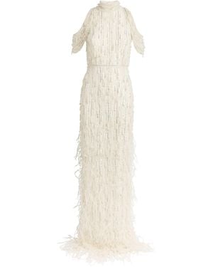 Pamella Roland Feather-Trim Embellished Gown - White