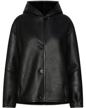 Marella Ram Leather Hooded Jacket - Black