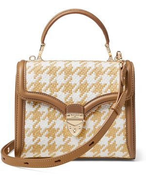 Aspinal of London Medium Raffia Houndstooth Mayfair Bag - Natural