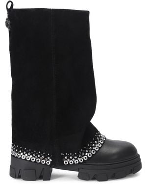 Kurt Geiger Suede Stomp Foldover Crystal Boots 50 - Black