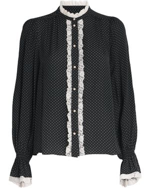 ME+EM Lace-Trim Polka Dot Blouse - Black