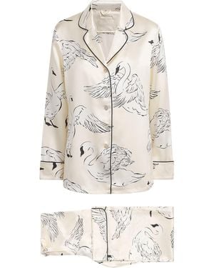 Olivia Von Halle Silk Lila Blanca Swan Pyjamas - White