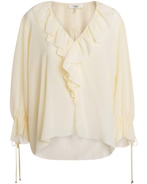 Chloé Organic Silk Off-The-Shoulder Blouse - White
