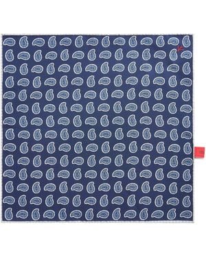 Isaia Paisley Print Pocket Square - Blue