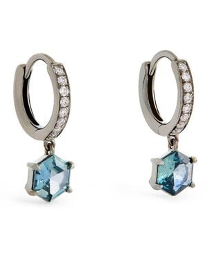 Eva Fehren Blackened, Diamond And Sapphire Offset Hoop Earrings - Blue