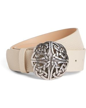 Eleventy Leather Woven Buckle Belt - White