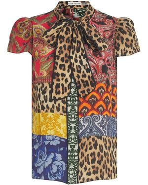 Alice + Olivia Silk Printed Jeannie Blouse - Orange