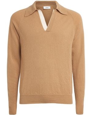 Lardini Virgin Wool-Cashmere Open-Collar Polo Shirt - Natural