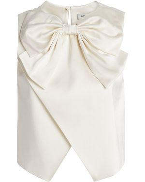 Sandro Satin Bow Crop Top - White