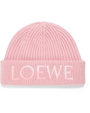 Loewe Wool Ribbed Logo Beanie - Pink